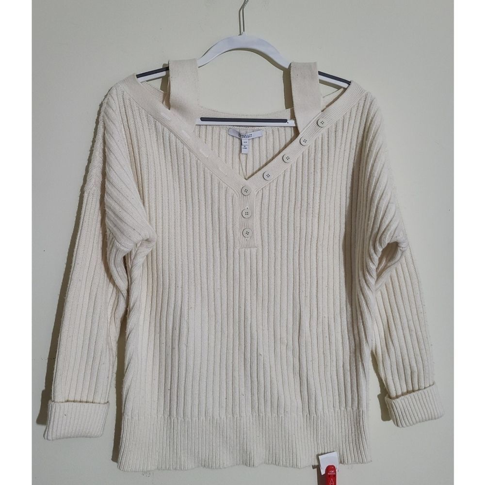 NWT|Derek Lam 10 Crosby Ivory Ribbed Knit Cold Shoulder Sweater, MEDIUM